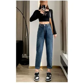 White Harem Loose Fit Straight High-Waisted Carrot Jeans