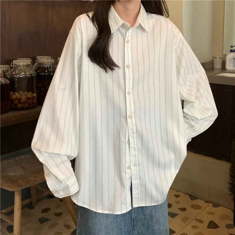 White Stripe Loose Fit Slimming Casual Shirt