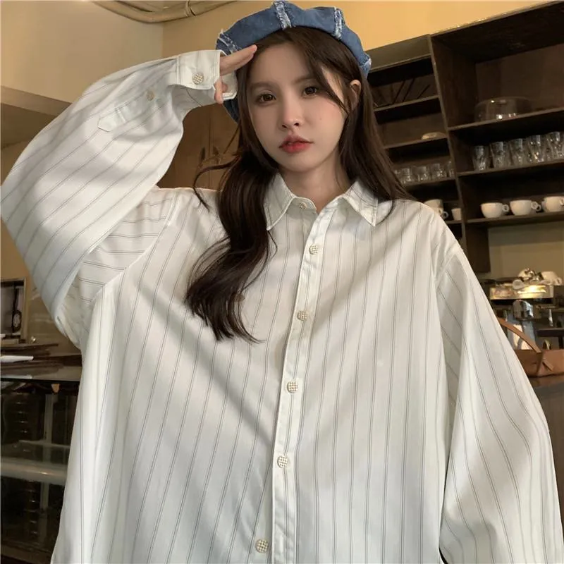 White Stripe Loose Fit Slimming Casual Shirt