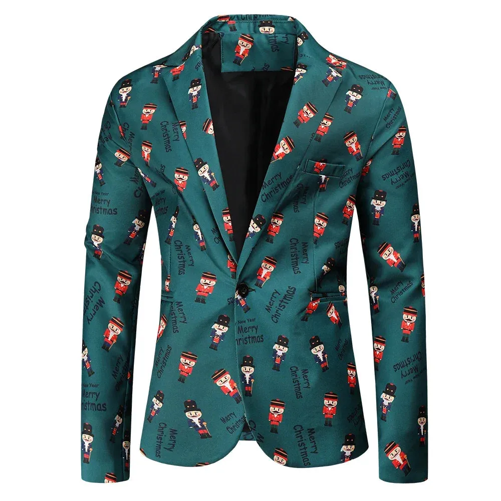 Wiaofellas New Fashion Mens Blazer Coats Slim Fit Halloween Printing Floral Men Suit Jackets Tuxedo Prom Men Clothing