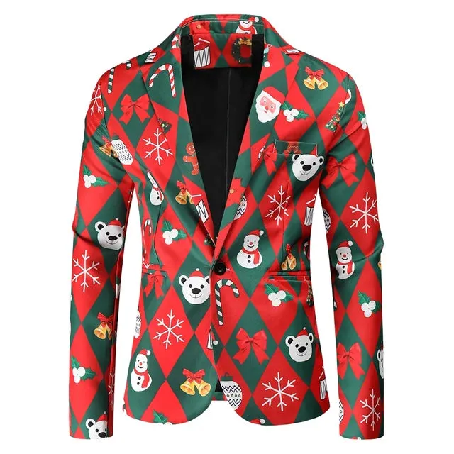 Wiaofellas New Fashion Mens Blazer Coats Slim Fit Halloween Printing Floral Men Suit Jackets Tuxedo Prom Men Clothing