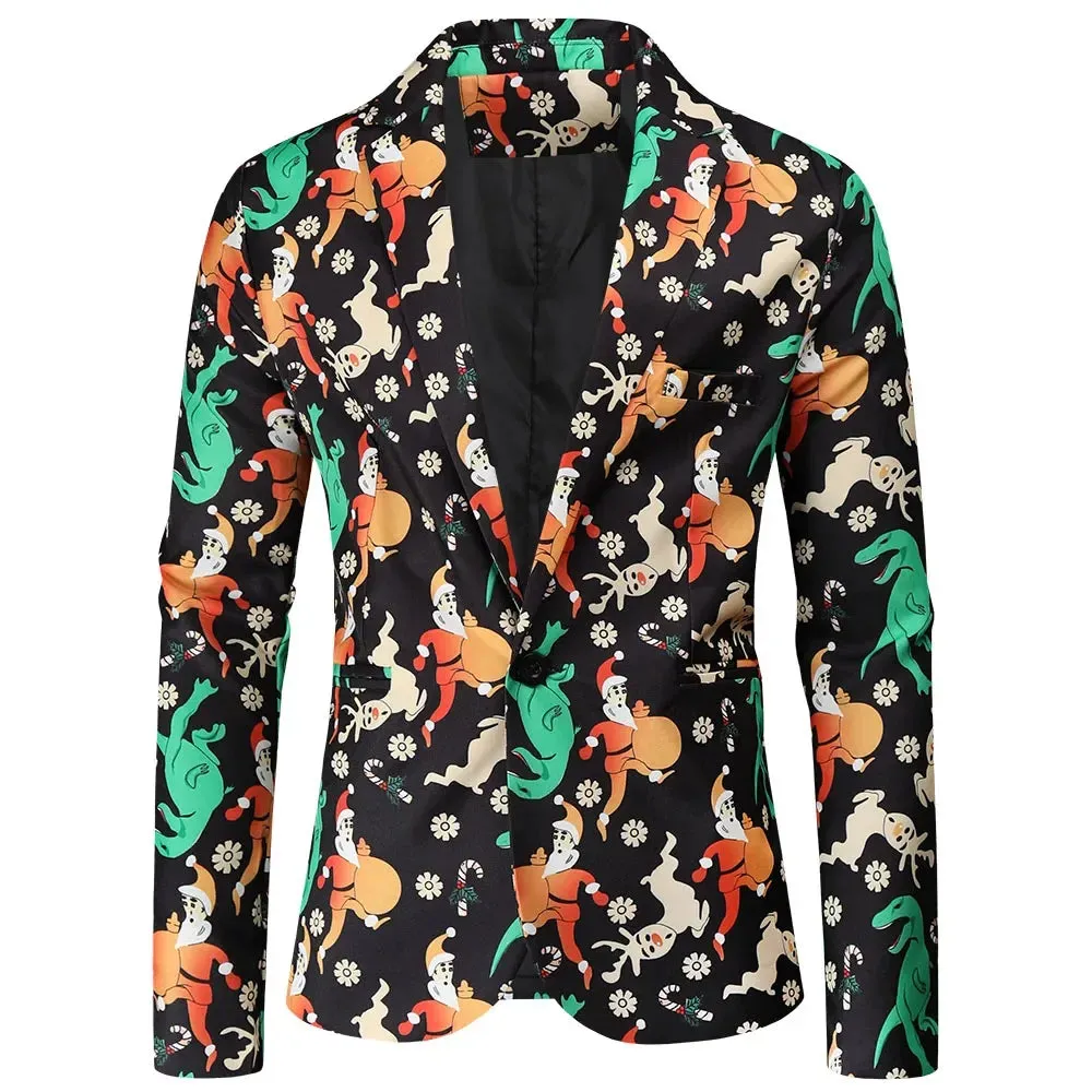 Wiaofellas New Fashion Mens Blazer Coats Slim Fit Halloween Printing Floral Men Suit Jackets Tuxedo Prom Men Clothing