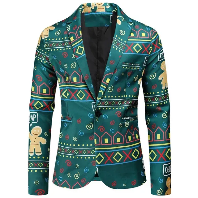 Wiaofellas New Fashion Mens Blazer Coats Slim Fit Halloween Printing Floral Men Suit Jackets Tuxedo Prom Men Clothing