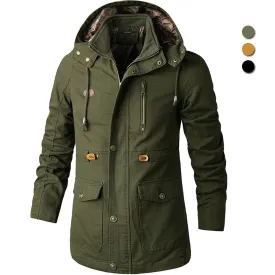 Wiaofellas  -  Thin Workwear Jackets Men Spring Autumn Hooded Windbreaker Long Loose Trench Coats 100% Cotton Multi-pocket Casual Cargo Jacket