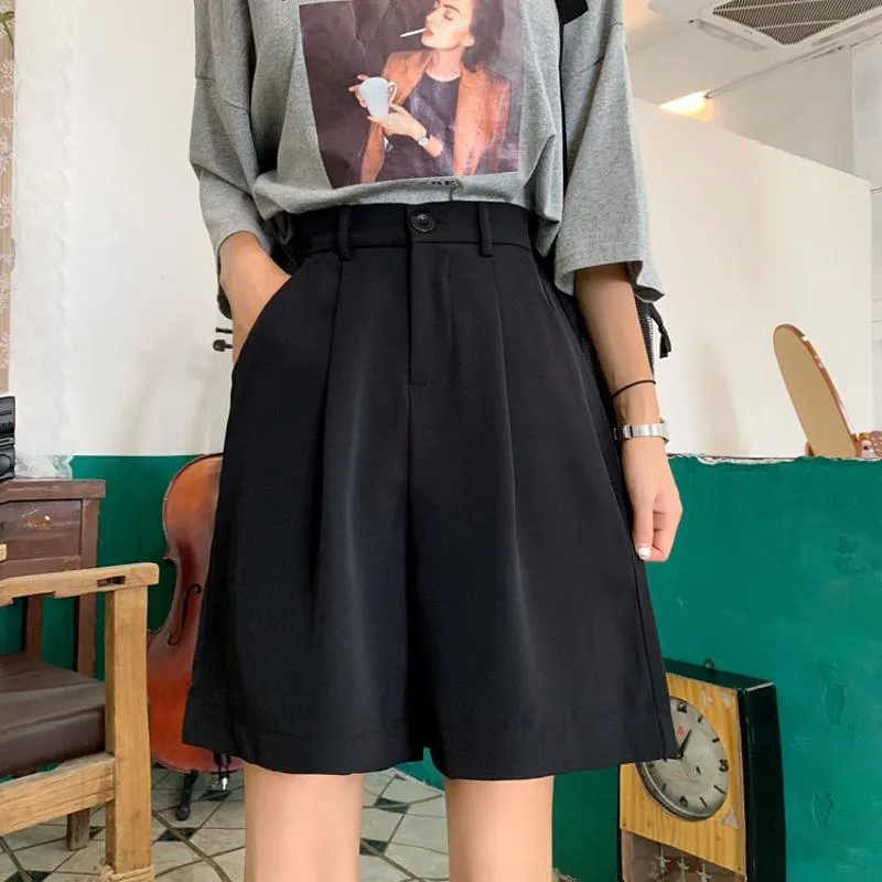 Wide-Leg High-Waisted Loose Fit Straight Casual Shorts