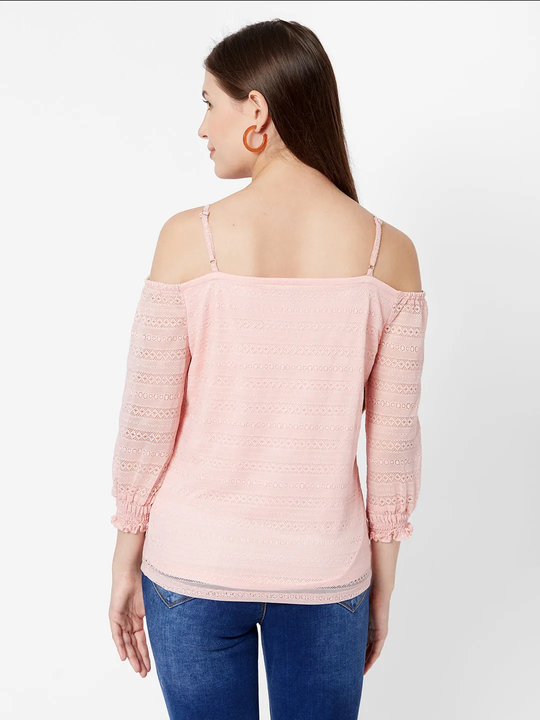 Women Cold-Shoulder Lace Tie-Up Neckline Top