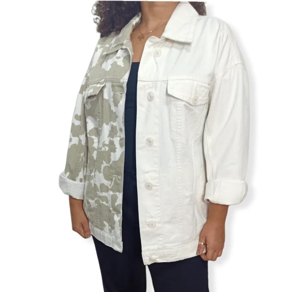 Women Jeans Double View Jacket - White