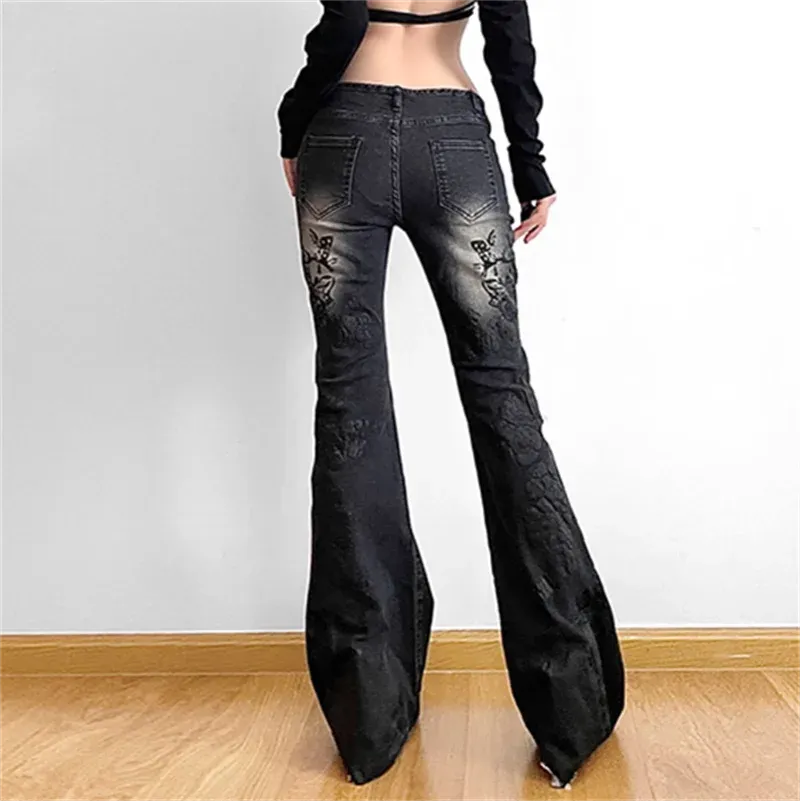 Women Low Y2K 90s Jeans Aesthetic Flare Waist Gothic Pants