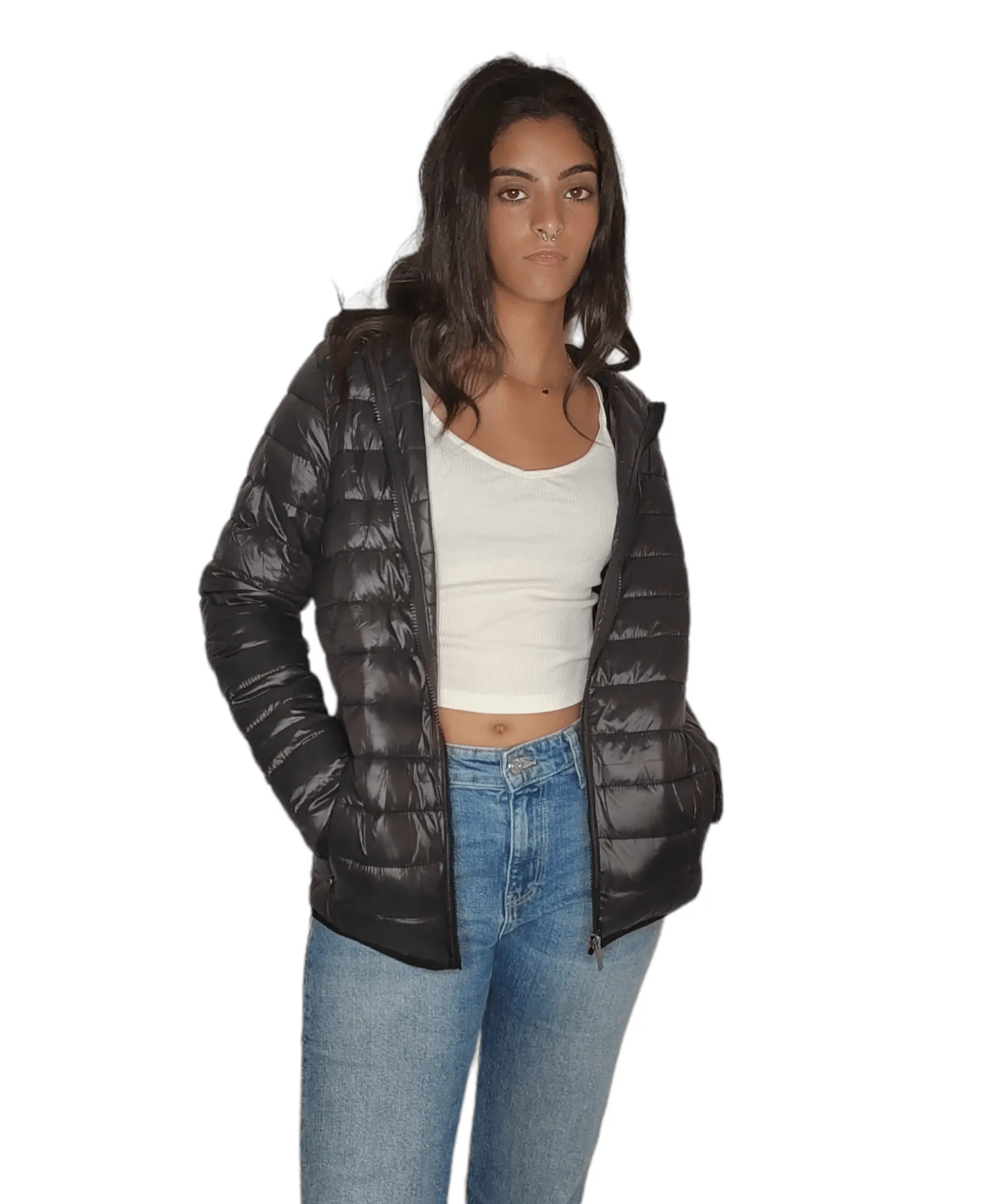 Women Puffer Jacket - Black (with Hoodie)