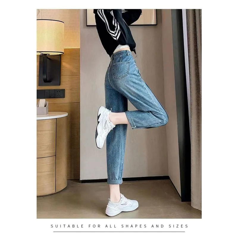 Worn-Out Look Loose Fit Light-Colored High-Waisted Patchwork Jeans