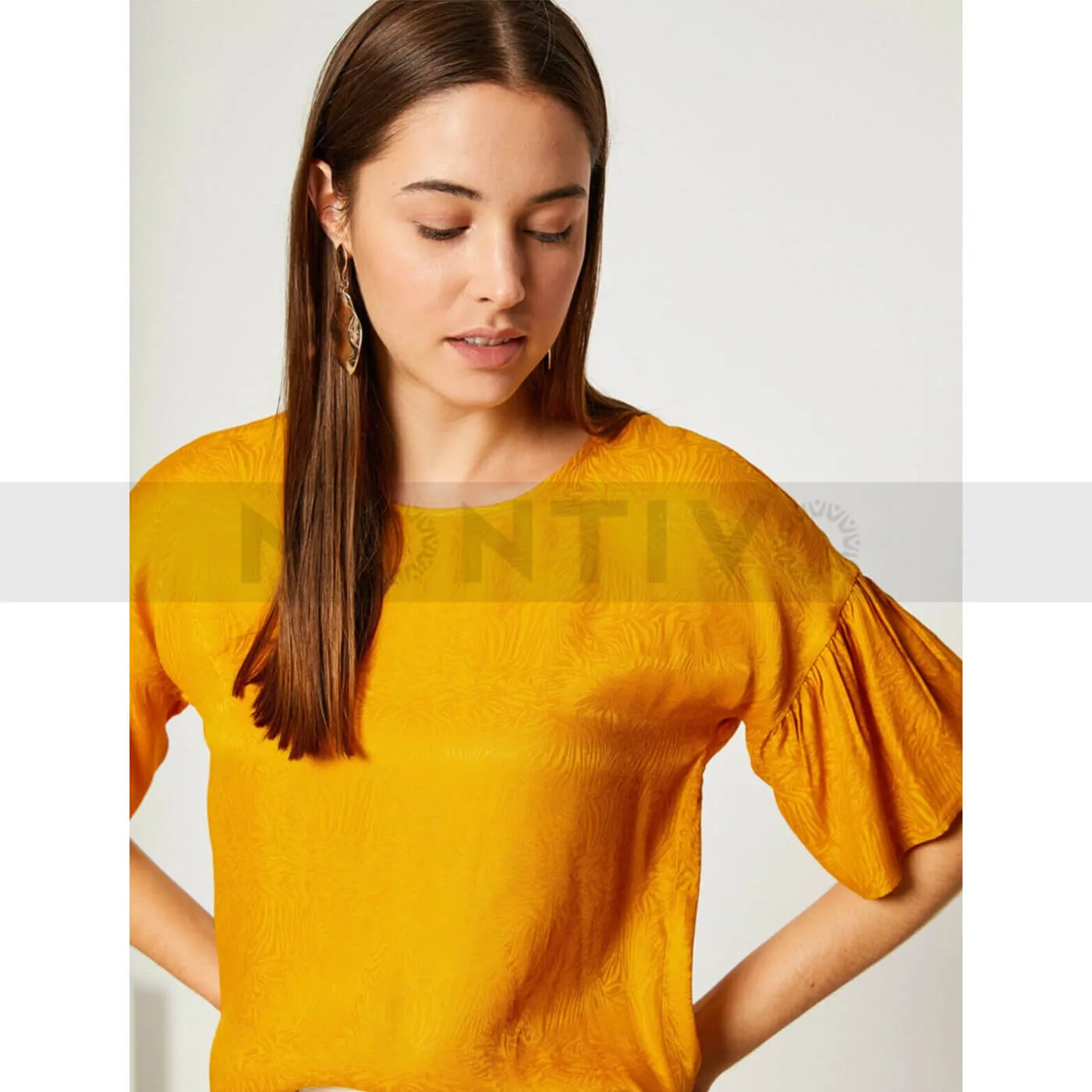 Yellow Crew Neck Patterned Top