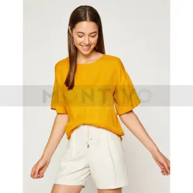 Yellow Crew Neck Patterned Top