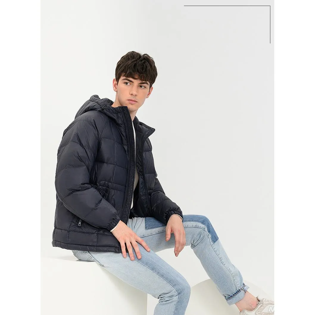 Zippered Pocket Thickened Hooded Down Jacket