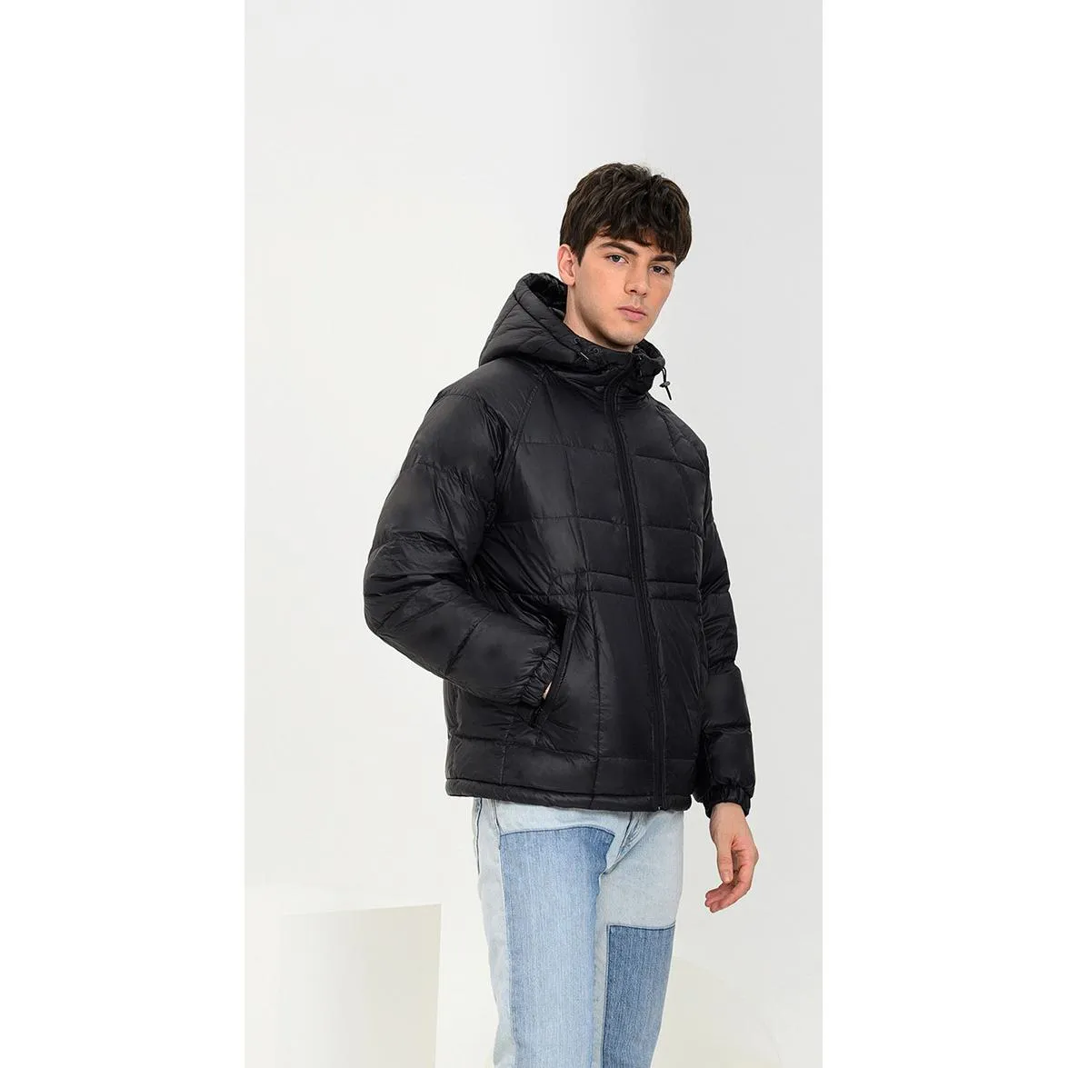 Zippered Pocket Thickened Hooded Down Jacket